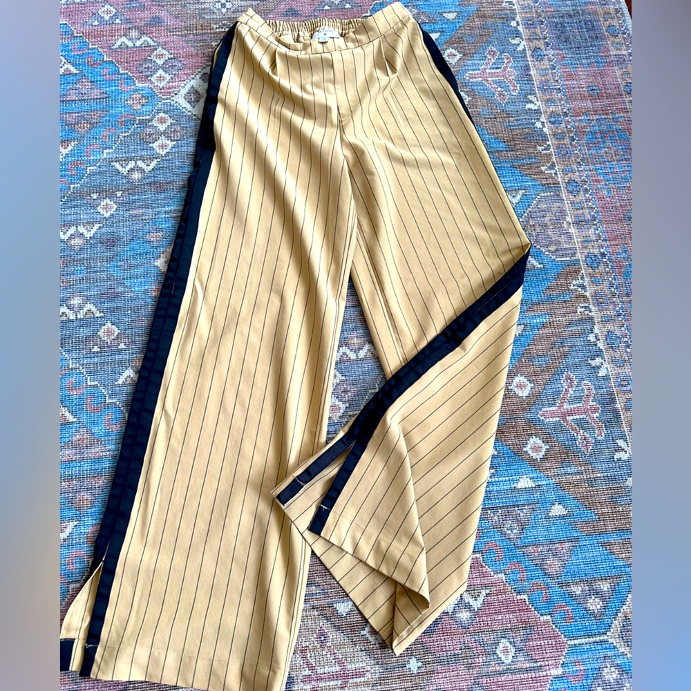 La Ligne x Target oversized Tan/Black Side Stripe Wide Leg Trousers, size XS